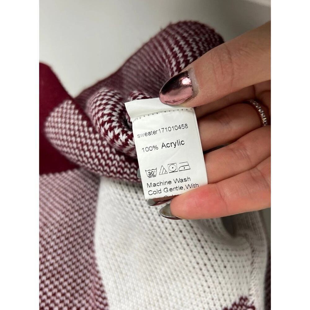 Shein Burgundy White Checkered Knit Sweater Size Medium Cropped Long Sleeve Wm’s - Picture 6 of 7